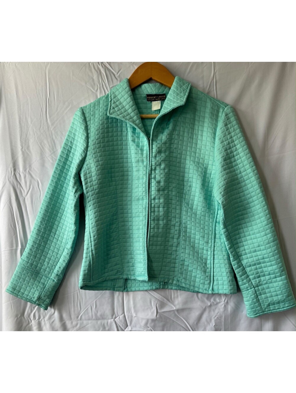 Robert Louis Jacket Womens M Mint Green Quilted Zip Up Blazer Vintage